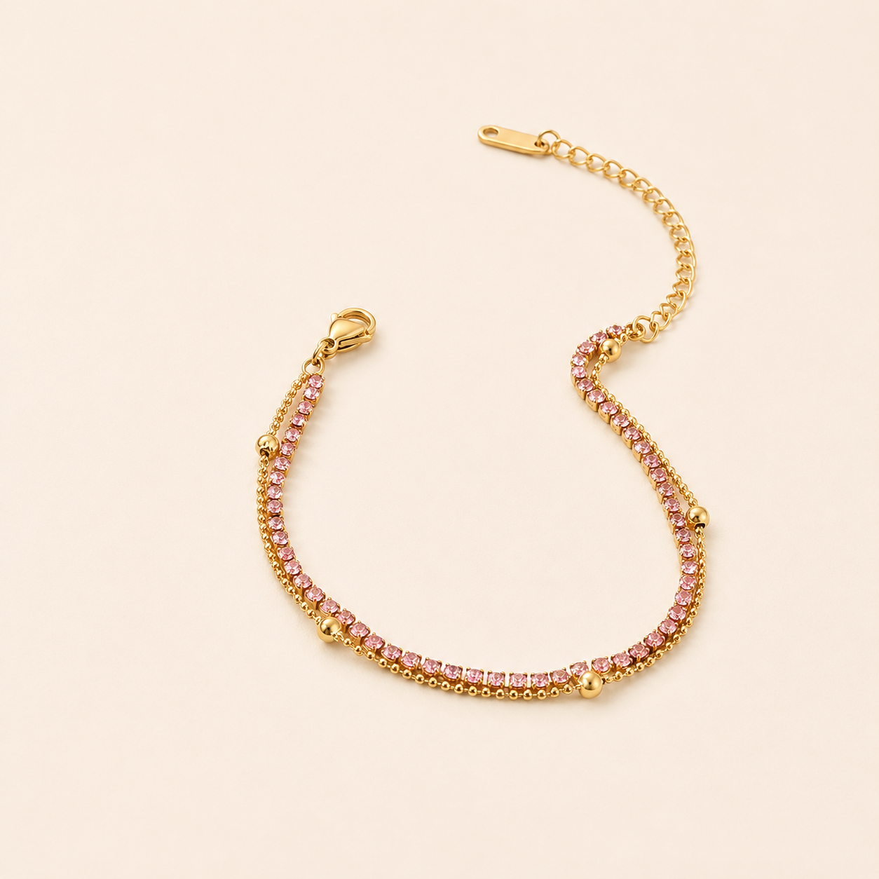 Rose Zircon Double Layer Bracelet