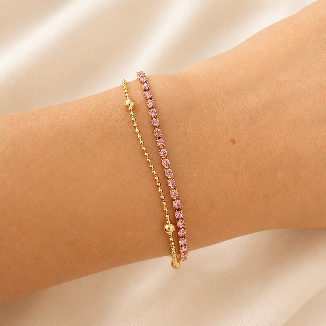 Rose Zircon Double Layer Bracelet