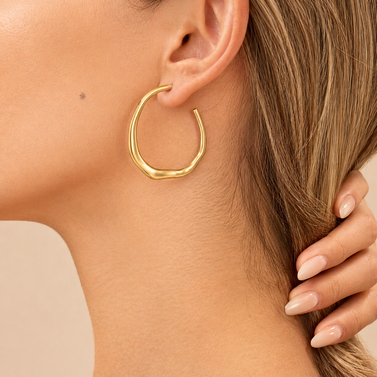 Gold Ripple Hoop Earrings