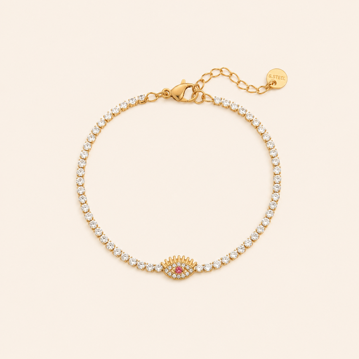 Gold Evil Eye Bracelet with Zircon