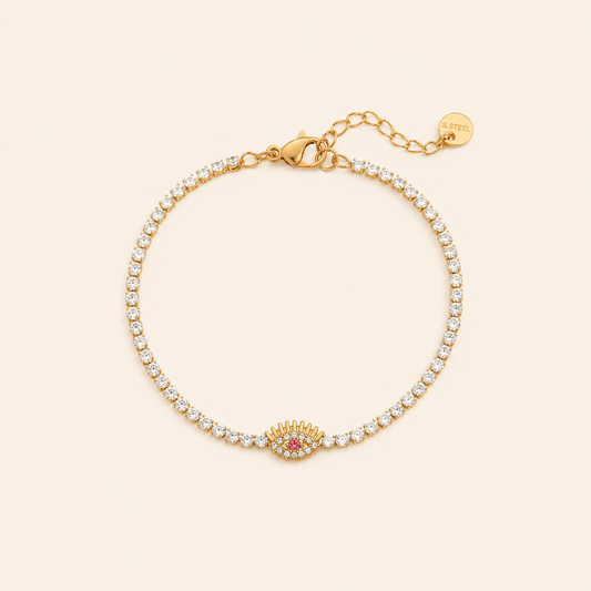 Gold Evil Eye Bracelet with Zircon