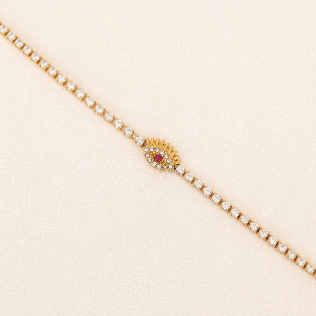 Gold Evil Eye Bracelet with Zircon