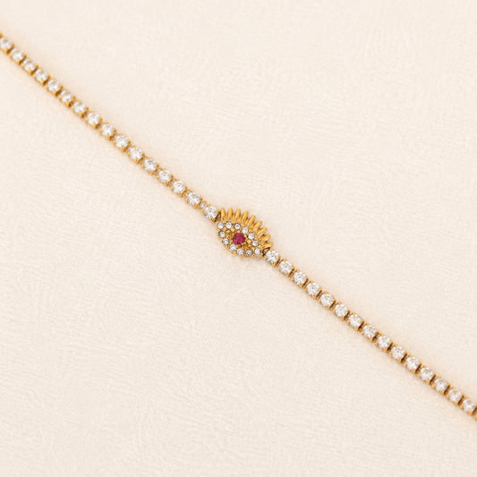 Gold Evil Eye Bracelet with Zircon