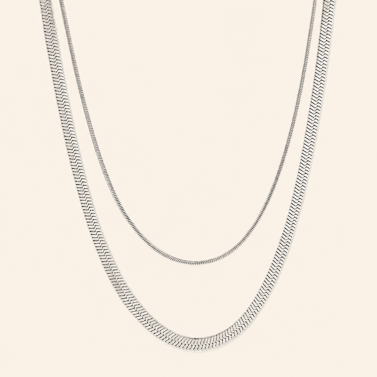 Cristi Double Layer Silver Chain Necklace