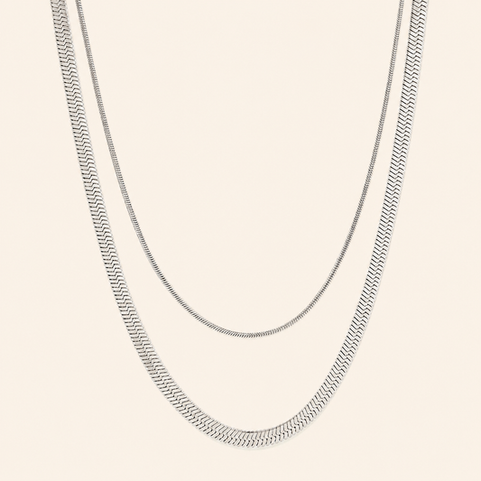 Cristi Double Layer Silver Chain Necklace